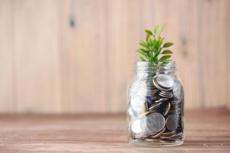 Nachhaltige Investments: Neue Chancen für Unternehmer und Investoren Nachhaltige Investments – Glas mit Münzen und einer wachsenden Pflanze